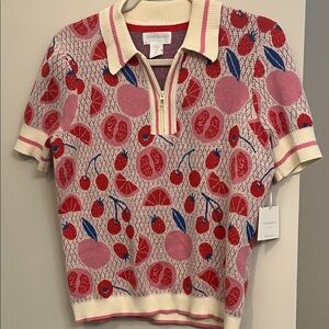 Cynthia Rowley Pink, Red & Blue Fruit-Print Knit Polo